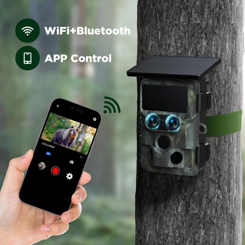 CAMPARK Solar Powered Trail Camera WiFi Bluetooth 60MP 4K UHD Dual Lens Starlight Night Vision IMX458 Sensors 0.1s Motion Activated IP66 Waterproof 2.4 LCD Game Hunting Camera with SD Card - Image 4