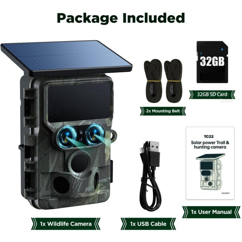 CAMPARK Solar Powered Trail Camera WiFi Bluetooth 60MP 4K UHD Dual Lens Starlight Night Vision IMX458 Sensors 0.1s Motion Activated IP66 Waterproof 2.4 LCD Game Hunting Camera with SD Card - Image 12