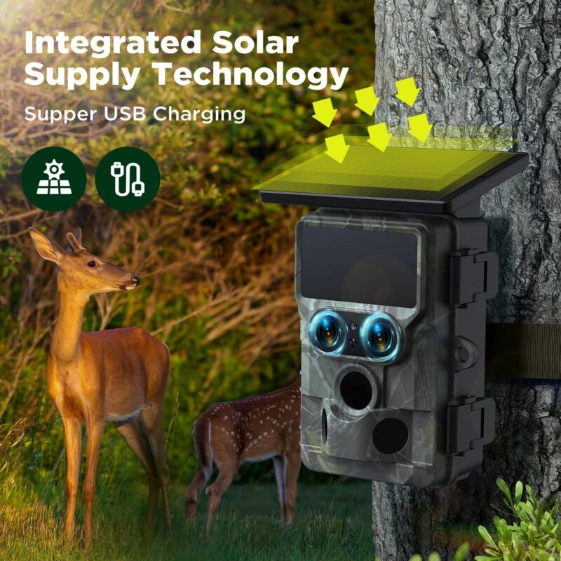 CAMPARK Solar Powered Trail Camera WiFi Bluetooth 60MP 4K UHD Dual Lens Starlight Night Vision IMX458 Sensors 0.1s Motion Activated IP66 Waterproof 2.4 LCD Game Hunting Camera with SD Card - Image 3