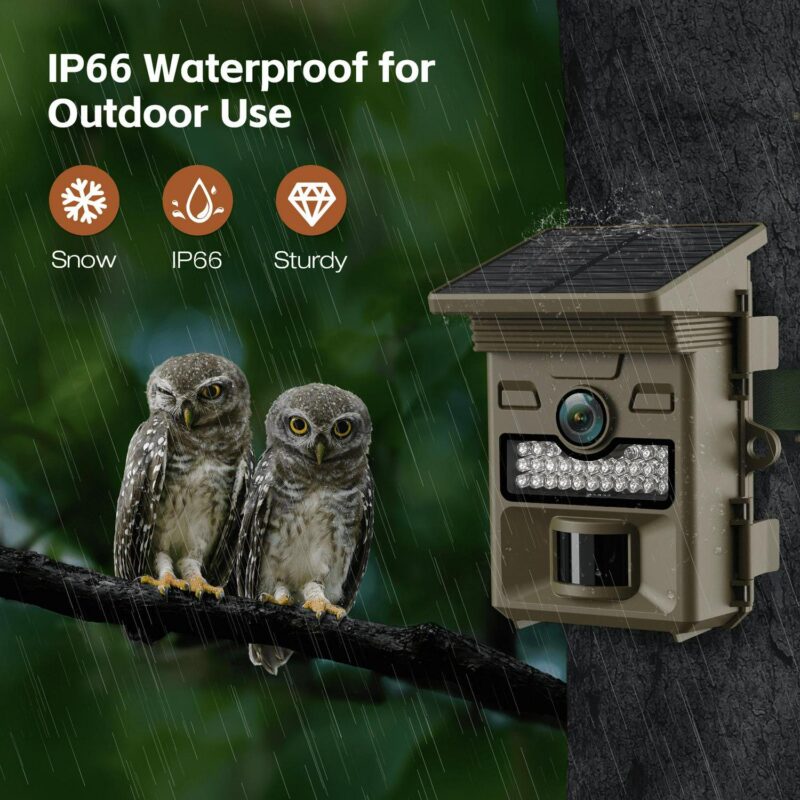 CAMPARK Solar Powered Trail Camera 48MP 4K Hunting Game Camera with Night Vision Motion Activated Waterproof IP66 Loop Recording 0.1s Trigger Time Deer Trail Cam Built-in 2000mAh Battery - Image 6