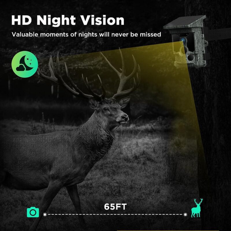 CAMPARK Solar Trail Camera with SD Card Native 4K 30fps WiFi Bluetooth 46MP Game Camera Motion Activated 0.1s Fast Trigger Night Vision Waterproof IP66 Hunting Deer Trail Cam for Wildlife Monitoring - Image 5