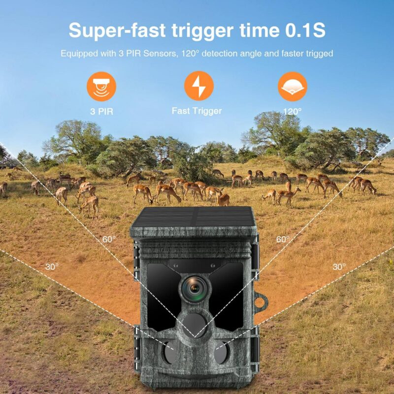 CAMPARK Solar Trail Camera with SD Card Native 4K 30fps WiFi Bluetooth 46MP Game Camera Motion Activated 0.1s Fast Trigger Night Vision Waterproof IP66 Hunting Deer Trail Cam for Wildlife Monitoring - Image 8