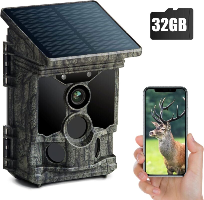 CAMPARK Solar Trail Camera with SD Card Native 4K 30fps WiFi Bluetooth 46MP Game Camera Motion Activated 0.1s Fast Trigger Night Vision Waterproof IP66 Hunting Deer Trail Cam for Wildlife Monitoring