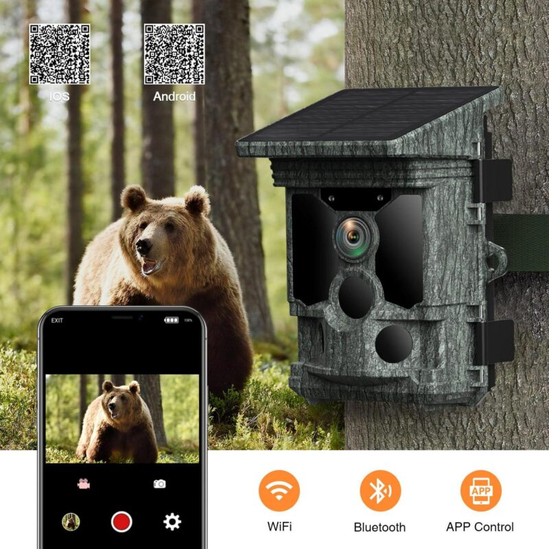 CAMPARK Solar Trail Camera with SD Card Native 4K 30fps WiFi Bluetooth 46MP Game Camera Motion Activated 0.1s Fast Trigger Night Vision Waterproof IP66 Hunting Deer Trail Cam for Wildlife Monitoring - Image 3