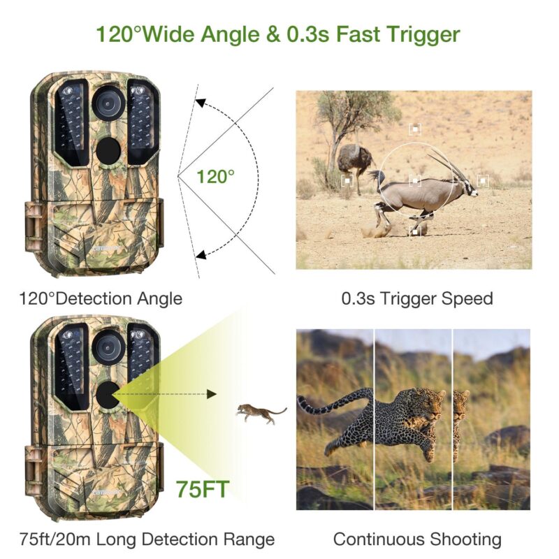 CAMPARK T75 Wifi Bluetooth Trail Camera with SD Card 20MP 1296P Game Hunting Camera with Night Vision Waterproof IP66 Motion Activated Outdoor Trail Deer Cam for Wildlife Monitoring 2.4  LCD Screen - Image 7