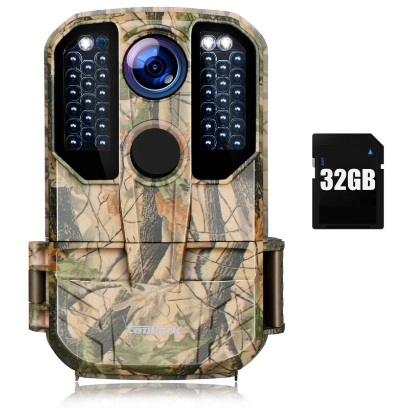 CAMPARK T75 Wifi Bluetooth Trail Camera with SD Card 20MP 1296P Game Hunting Camera with Night Vision Waterproof IP66 Motion Activated Outdoor Trail Deer Cam for Wildlife Monitoring 2.4  LCD Screen