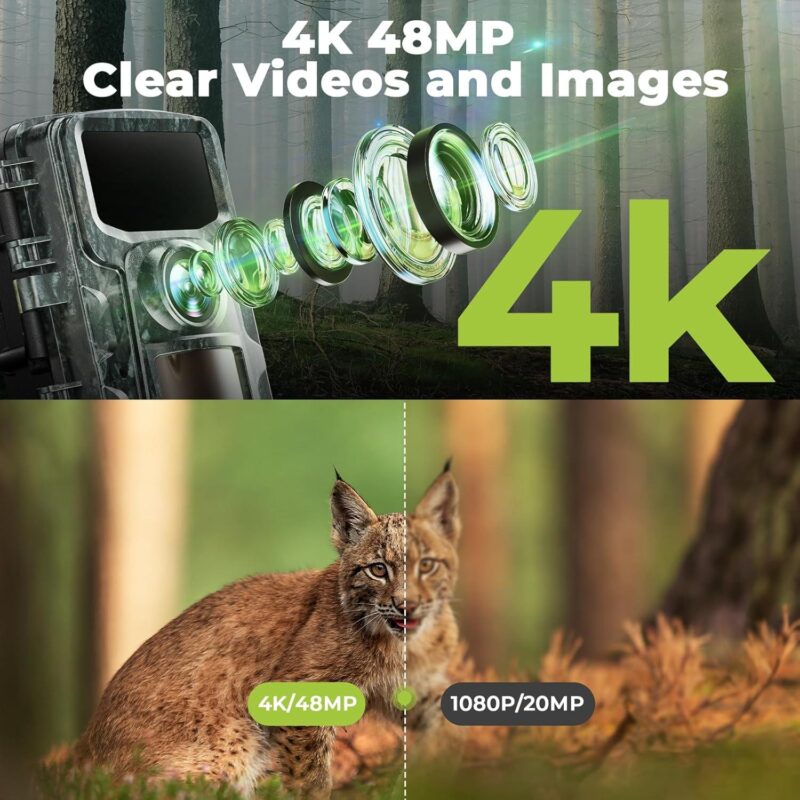 CAMPARK Trail Camera 4K 48MP Game Deer Hunting Camera with Night Vision Waterproof IP66 0.1s Trigger Time Latest Sensor Motion 120A A Wide Angel Time-Lapse Trail Cam for Wildlife Monitor 2.0 LCD - Image 2