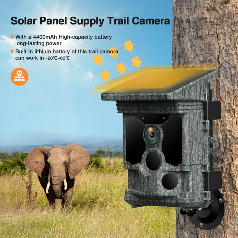 CAMPARK Trail Camera Solar Powered 46MP Native 4K 30fps WiFi Bluetooth Game Camera with Loop Recording 0.1s Trigger Hunting Deer Trail Cam with Night Vision IP66 Waterproof for Wildlife Monitoring - Image 4