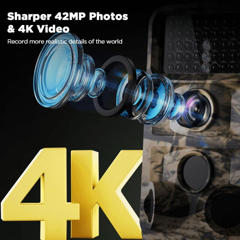 CAMPARK Trail Camera 4K 42MP Game Hunting Camera with Low Glow Night Vision IP56 Waterproof Motion Activated Outdoor Trail Deer Cam for Wildlife Monitoring 2.4  LCD Screen - Image 2