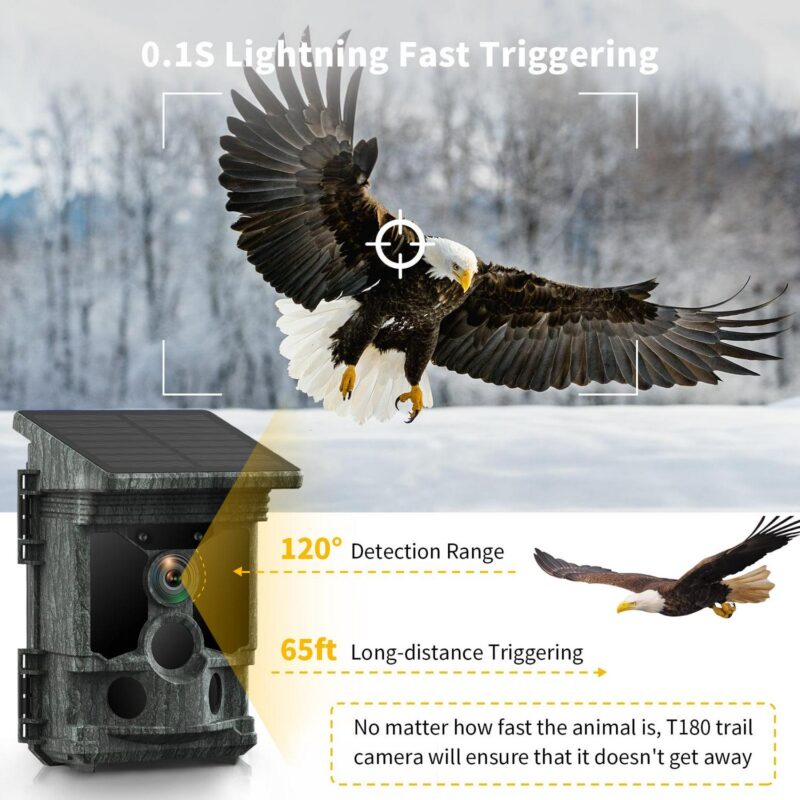 CAMPARK Trail Camera Solar Powered 46MP Native 4K 30fps WiFi Bluetooth Game Camera with Loop Recording 0.1s Trigger Hunting Deer Trail Cam with Night Vision IP66 Waterproof for Wildlife Monitoring - Image 6