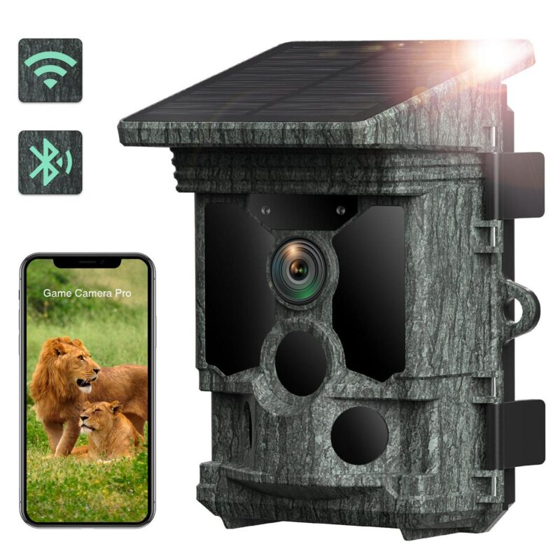 CAMPARK Trail Camera Solar Powered 46MP Native 4K 30fps WiFi Bluetooth Game Camera with Loop Recording 0.1s Trigger Hunting Deer Trail Cam with Night Vision IP66 Waterproof for Wildlife Monitoring