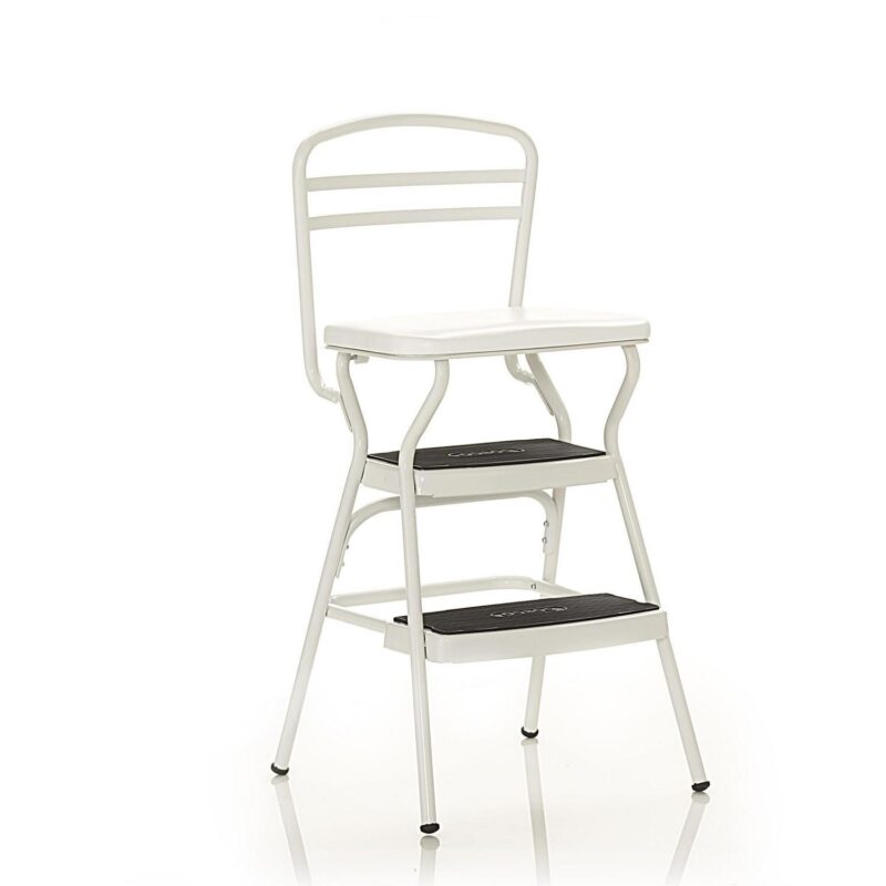 COSCO Stylaire Retro Chair + Step Stool with flip-up seat (white, one pack) - Image 8