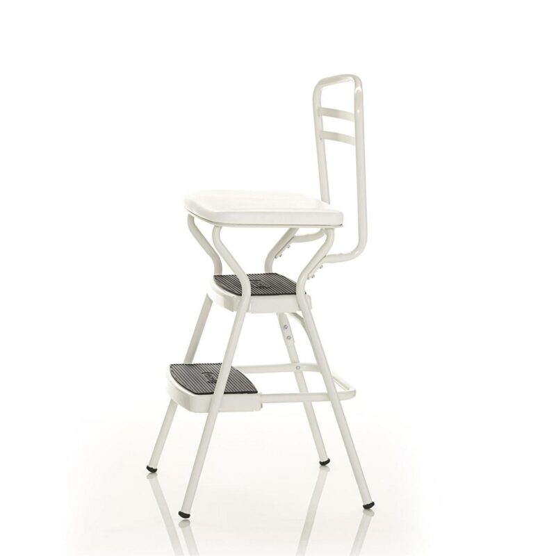 COSCO Stylaire Retro Chair + Step Stool with flip-up seat (white, one pack) - Image 11