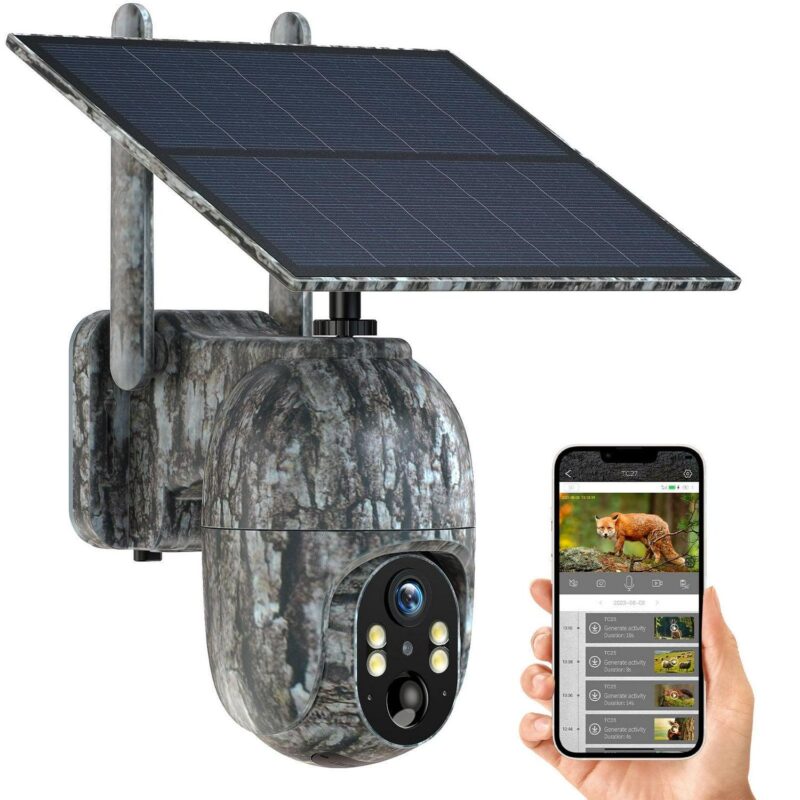 Campark 4G LTE Cellular Trail Camera Solar with SIM Card, Wireless Outdoor No Wifi Game Hunting Camera, 2.5K HD PTZ Night Vision Waterproof Motion Detection Security Cam with Cloud Storage