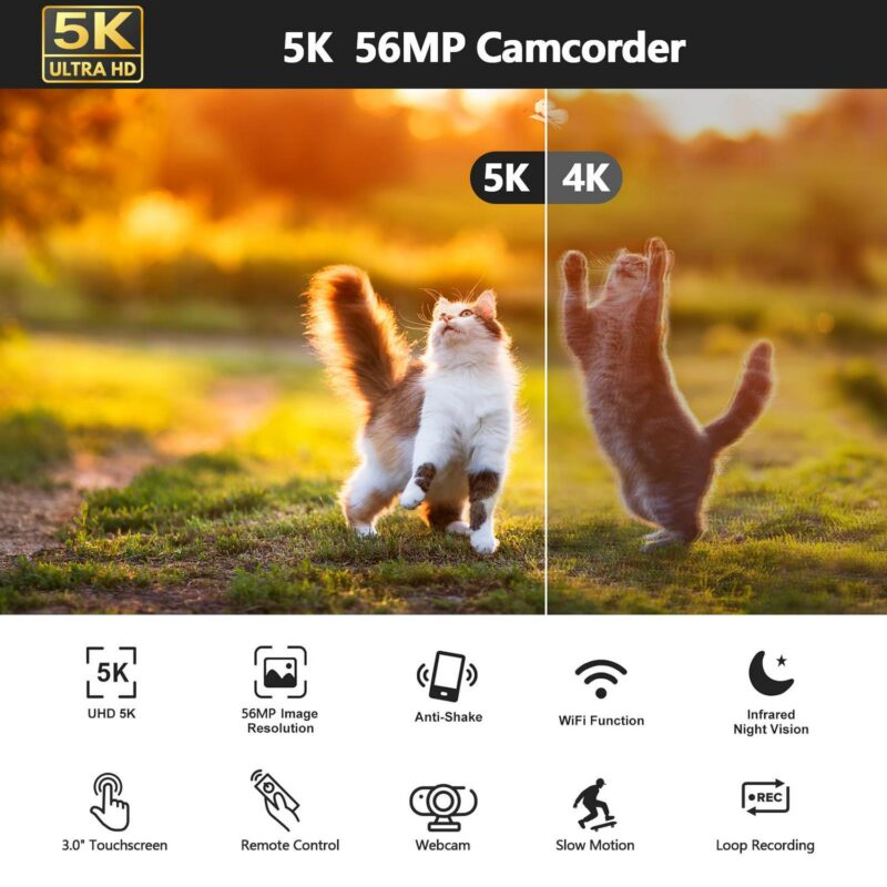Campark AC12 5K 25FPS Video Camera 56MP Photo 3a Touch Screen Digital Camcorder for Vlogging Youtube - Image 2