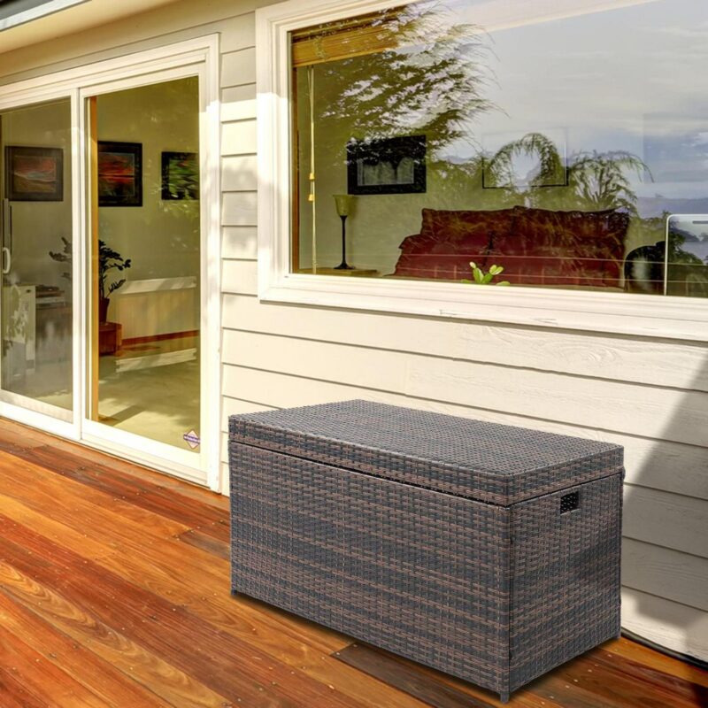 Canddidliike 132 Gallon Outdoor Wicker Deck Box, Rattan Style Garden Storage Bin Box - 51 x24 x26 , Brown - Image 6