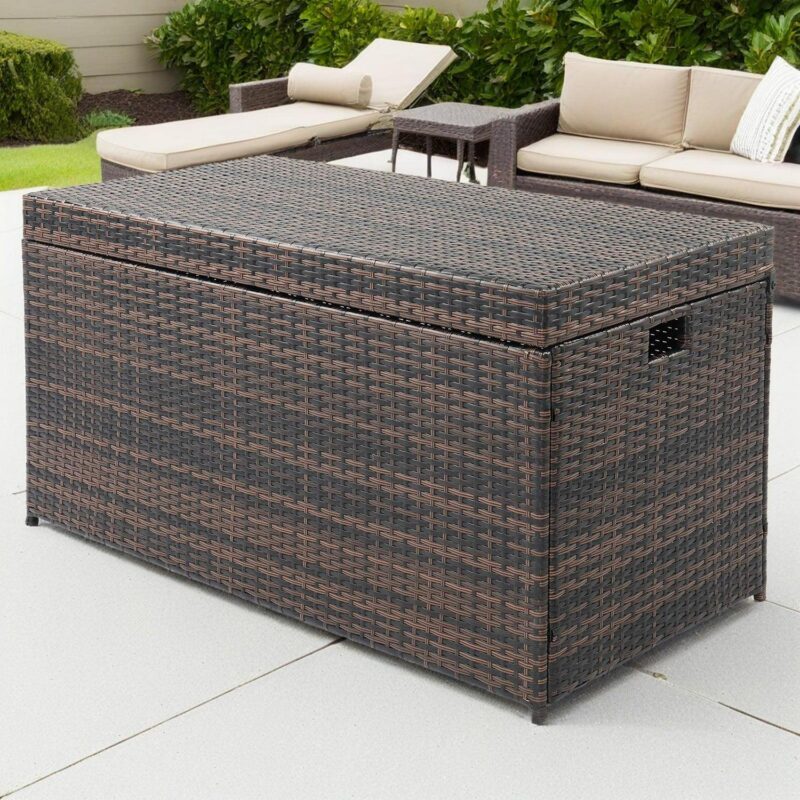 Canddidliike 132 Gallon Outdoor Wicker Deck Box, Rattan Style Garden Storage Bin Box - 51 x24 x26 , Brown - Image 10