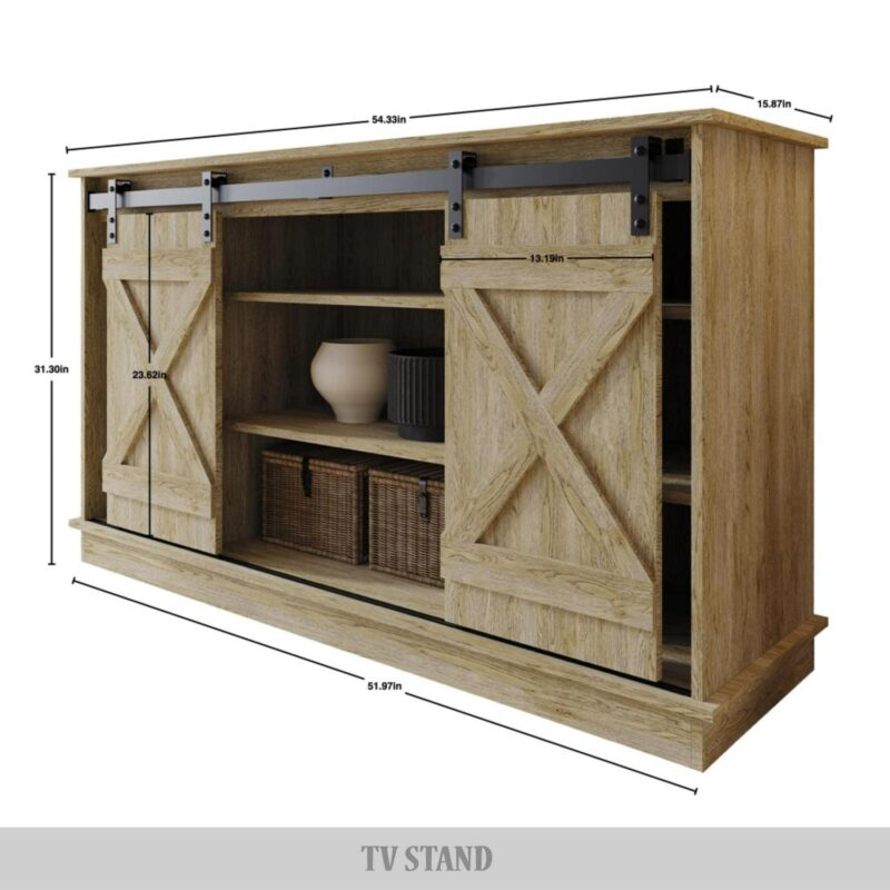 Castle Place Vintage 54  TV Stand Console for TVs up to 65 , Sanremo Light Oak - Image 4