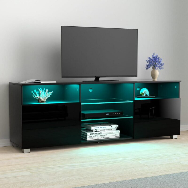 ChVans LED TV Stand for 65 inch TV, High Glass Modern Entertainment Center with LED Lights and Glossy Cabinets - Image 8