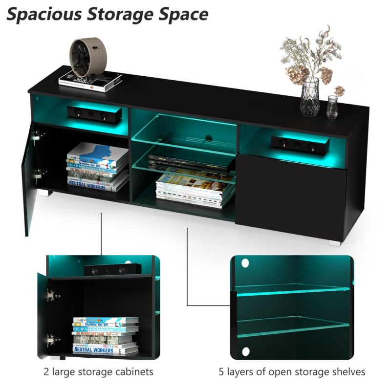 ChVans LED TV Stand for 65 inch TV, High Glass Modern Entertainment Center with LED Lights and Glossy Cabinets - Image 6