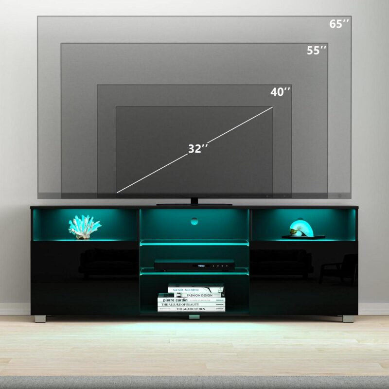 ChVans LED TV Stand for 65 inch TV, High Glass Modern Entertainment Center with LED Lights and Glossy Cabinets - Image 5