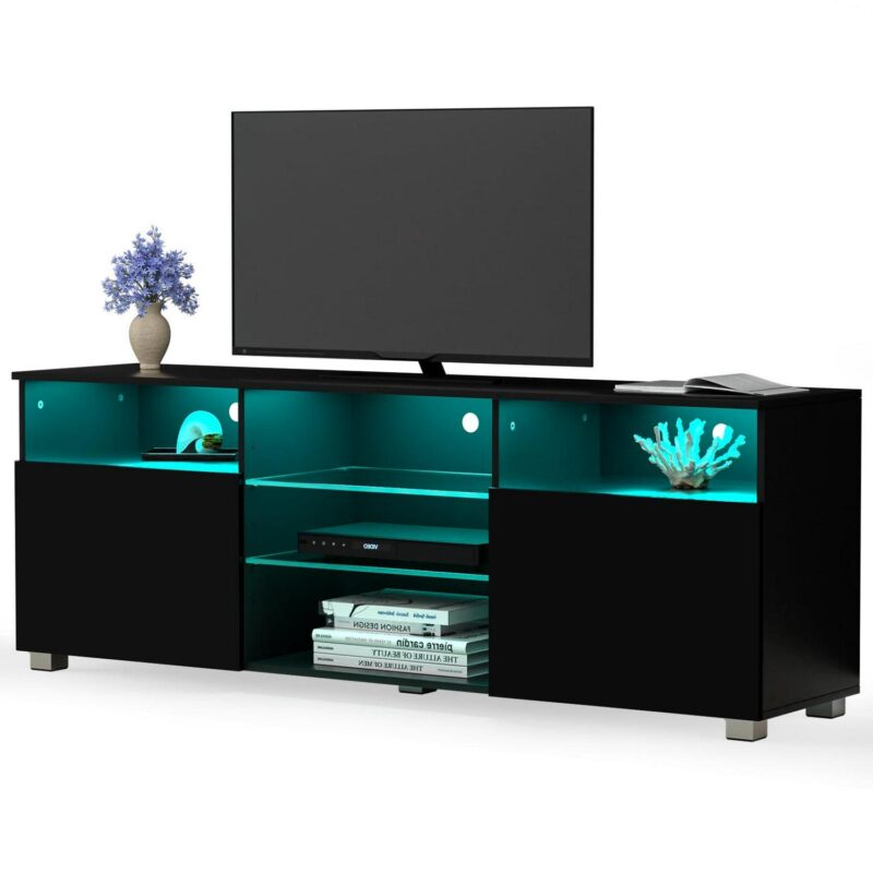 ChVans LED TV Stand for 65 inch TV, High Glass Modern Entertainment Center with LED Lights and Glossy Cabinets - Image 9