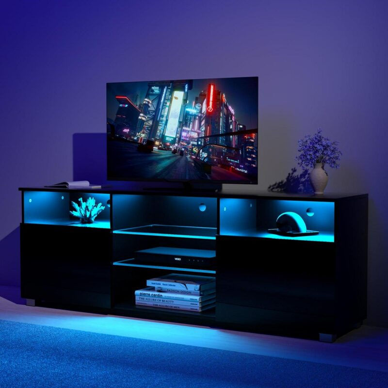 ChVans LED TV Stand for 65 inch TV, High Glass Modern Entertainment Center with LED Lights and Glossy Cabinets - Image 10
