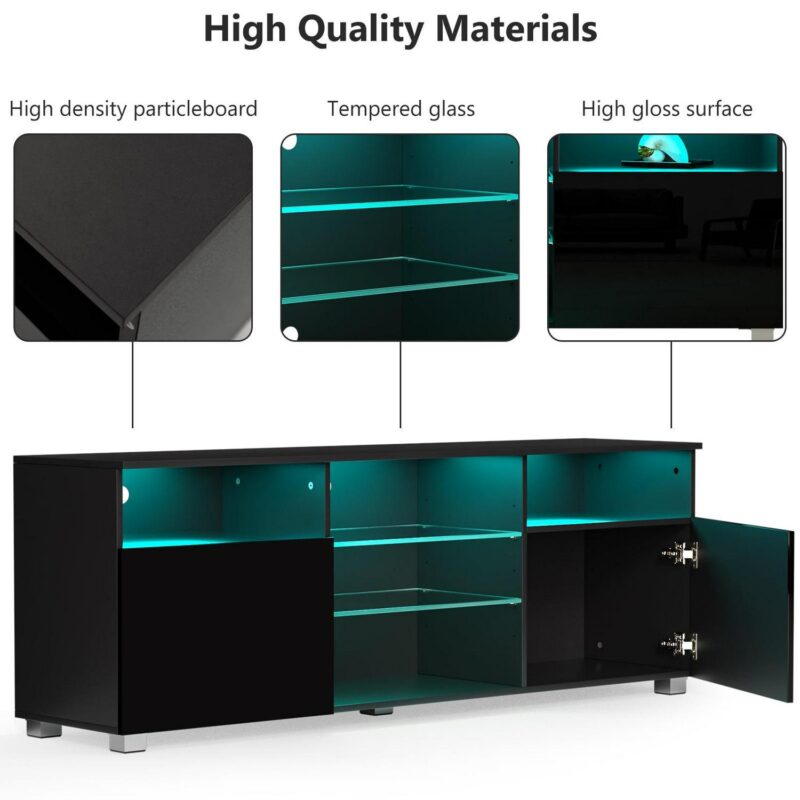 ChVans LED TV Stand for 65 inch TV, High Glass Modern Entertainment Center with LED Lights and Glossy Cabinets - Image 4