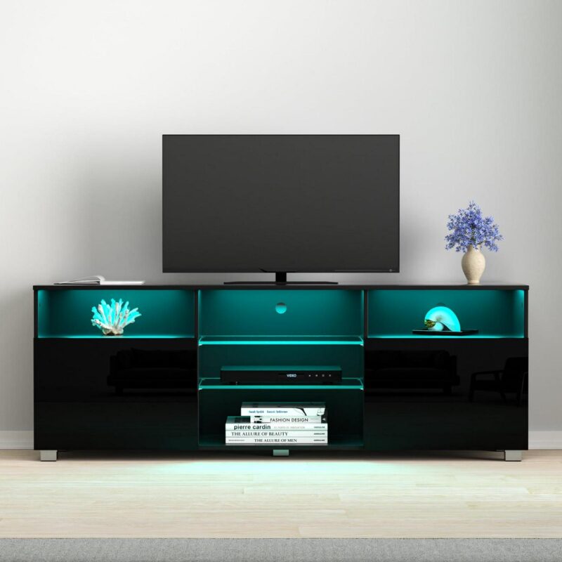 ChVans LED TV Stand for 65 inch TV, High Glass Modern Entertainment Center with LED Lights and Glossy Cabinets - Image 7