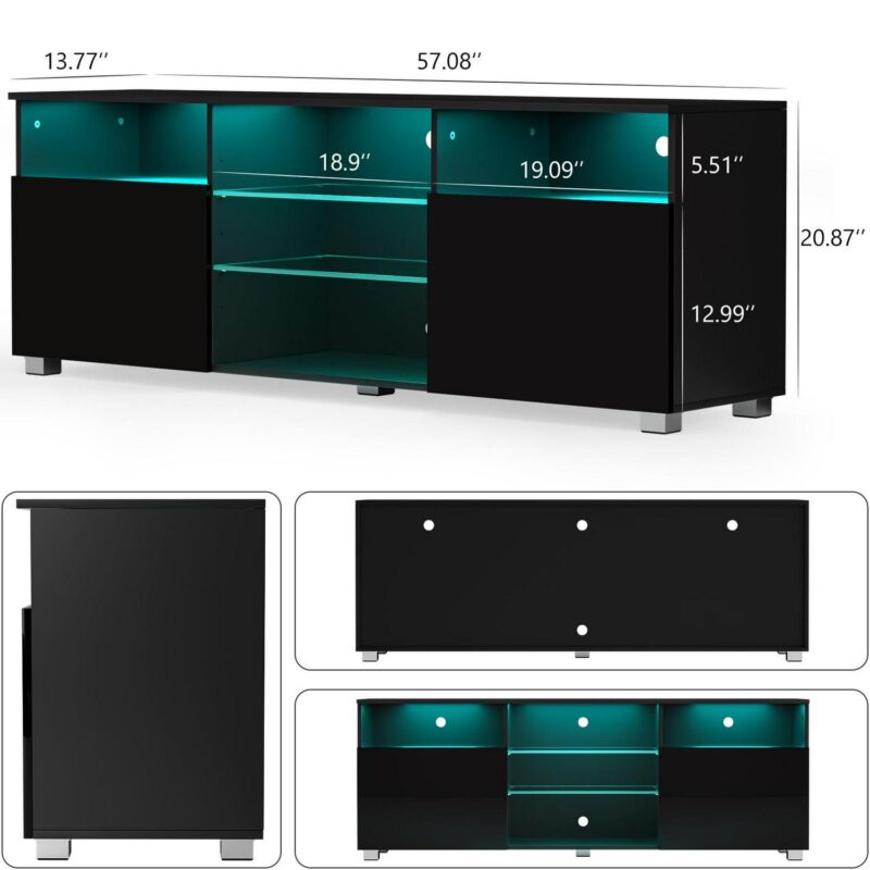 ChVans LED TV Stand for 65 inch TV, High Glass Modern Entertainment Center with LED Lights and Glossy Cabinets - Image 3