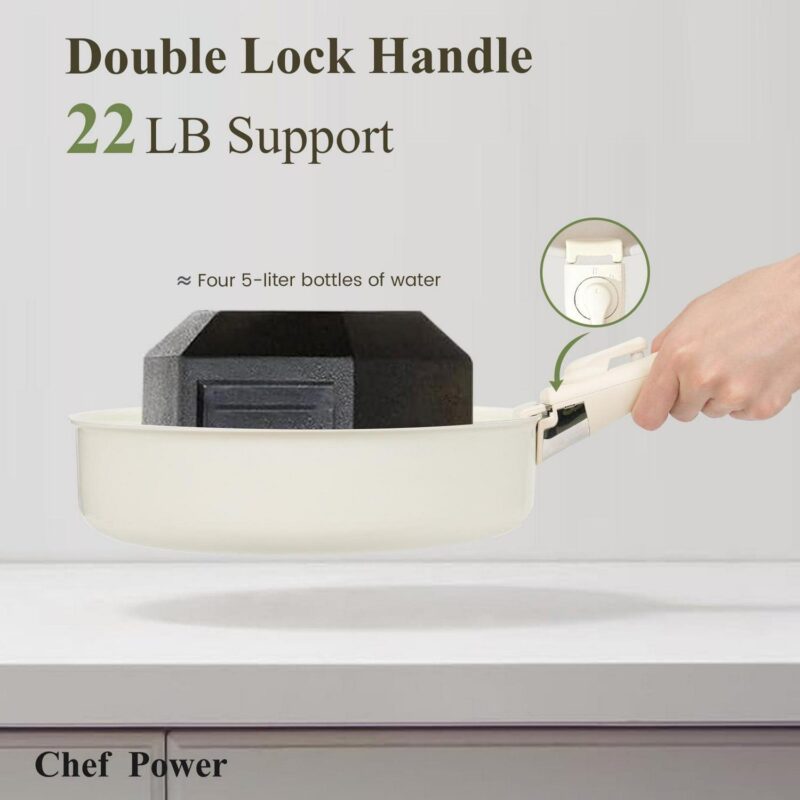 Chef Power 19pcs Pots and Pans Set, Nonstick Cookware Set, Ceramic Pan, Detachable Handle, RV Cookware Set, Induction Pan, Dishwasher, Oven Safe, Cream White - Image 7