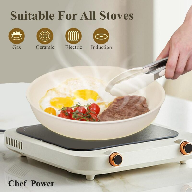 Chef Power 19pcs Pots and Pans Set, Nonstick Cookware Set, Ceramic Pan, Detachable Handle, RV Cookware Set, Induction Pan, Dishwasher, Oven Safe, Cream White - Image 6