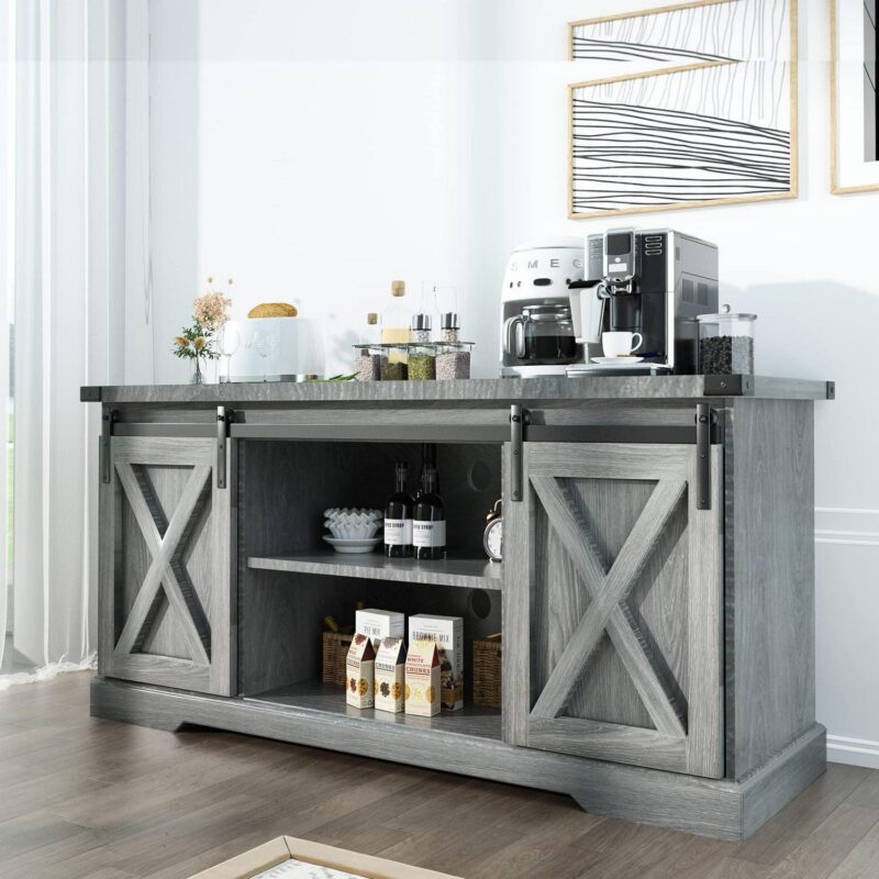 Chvans Farmhouse Barn Door TV Stand for up to 65  TVs and 23  Electric Fireplace, Entertainment Center Console Table with Adjustable Shevles(58 ) - Image 10