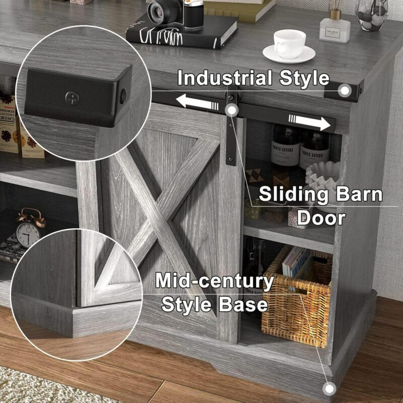 Chvans Farmhouse Barn Door TV Stand for up to 65  TVs and 23  Electric Fireplace, Entertainment Center Console Table with Adjustable Shevles(58 ) - Image 3