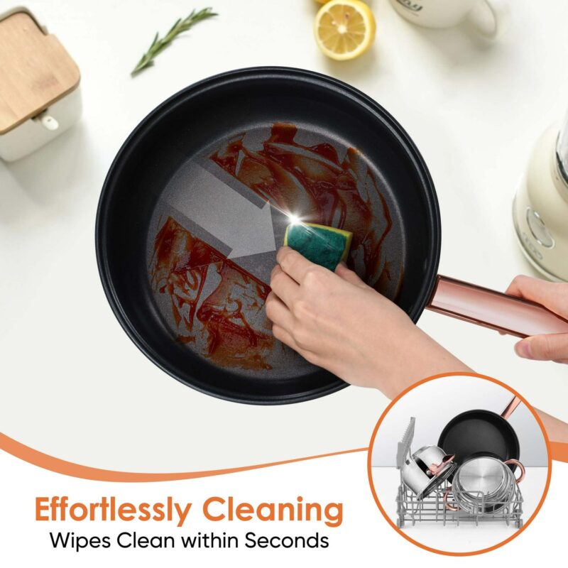 Coliware Rose Gold Pots and Pans Set, 5Pcs Stainless Steel Cookware Sets with Stock Pots Saucepans Frying Pans, Non-Stick Commercial Cooking Set Compatible with All Stovetops, Dishwasher Safe - Image 4