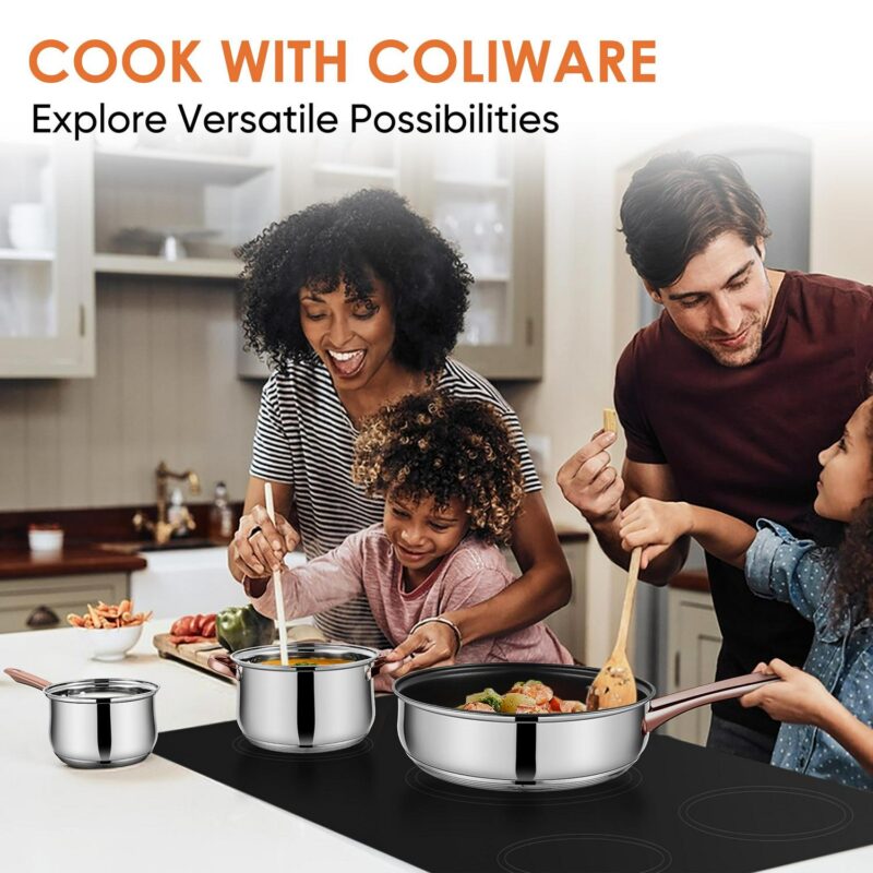 Coliware Rose Gold Pots and Pans Set, 5Pcs Stainless Steel Cookware Sets with Stock Pots Saucepans Frying Pans, Non-Stick Commercial Cooking Set Compatible with All Stovetops, Dishwasher Safe - Image 9
