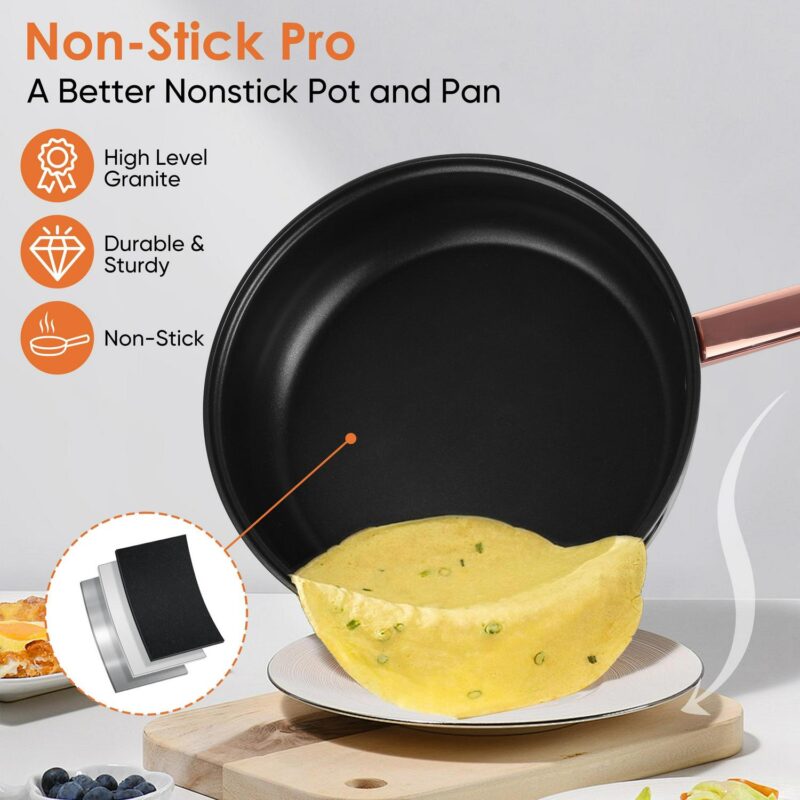 Coliware Rose Gold Pots and Pans Set, 5Pcs Stainless Steel Cookware Sets with Stock Pots Saucepans Frying Pans, Non-Stick Commercial Cooking Set Compatible with All Stovetops, Dishwasher Safe - Image 5