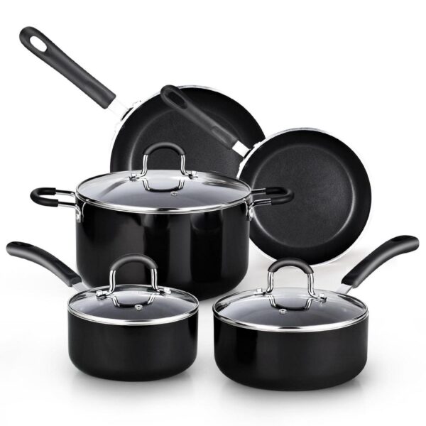 Cook N Home Nonstick Cookware Sets, Non Stick Cooks Pots and Pans Set, Kitchen Induction Cookware Cooking Pot, Black