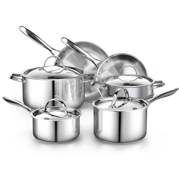 Cooks Standard Classic Stainless Steel Cookware Set 10-Pieces, 18/10 Stainless Steel Pots and Pans Kitchen Cooking Set, Silver