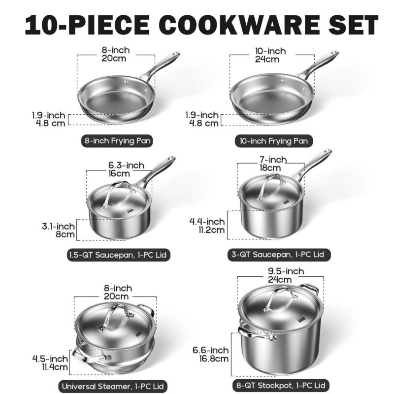 Cooks Standard Multi-Ply Clad Stainless Steel Pots and Pans Set, Kitchen Stainless Steel Cookware Set, Induction Cooking Pot, 10-Piece - Image 4