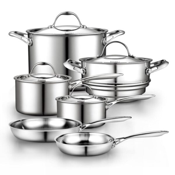 Cooks Standard Multi-Ply Clad Stainless Steel Pots and Pans Set, Kitchen Stainless Steel Cookware Set, Induction Cooking Pot, 10-Piece