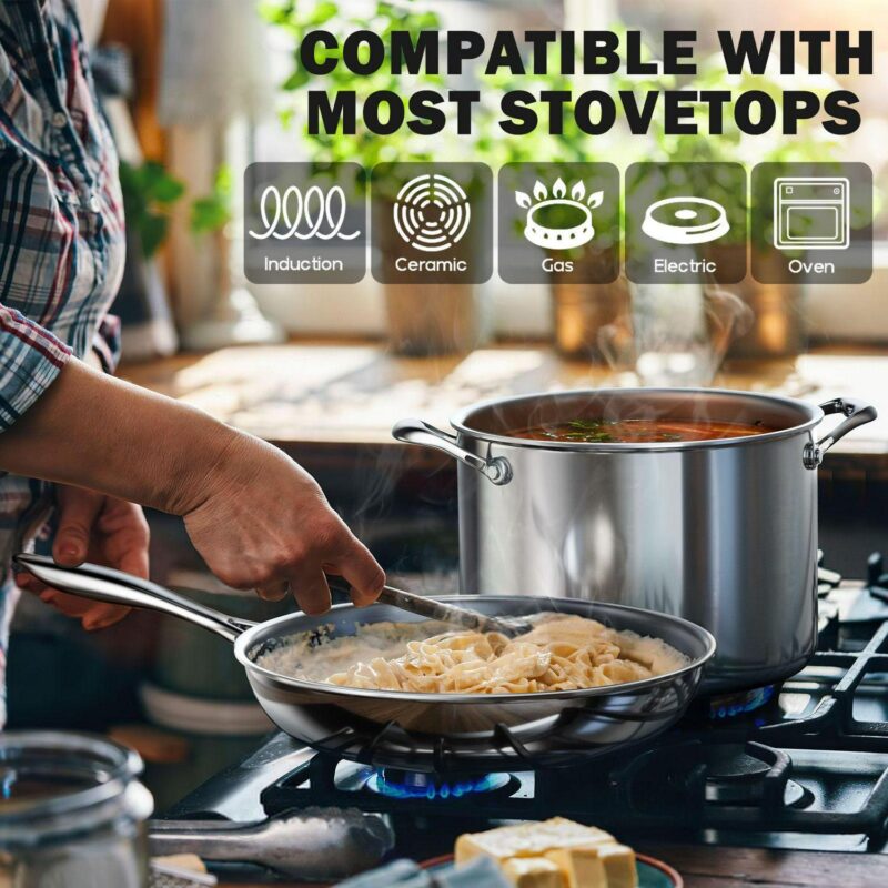 Cooks Standard Multi-Ply Clad Stainless Steel Pots and Pans Set, Kitchen Stainless Steel Cookware Set, Induction Cooking Pot, 10-Piece - Image 3