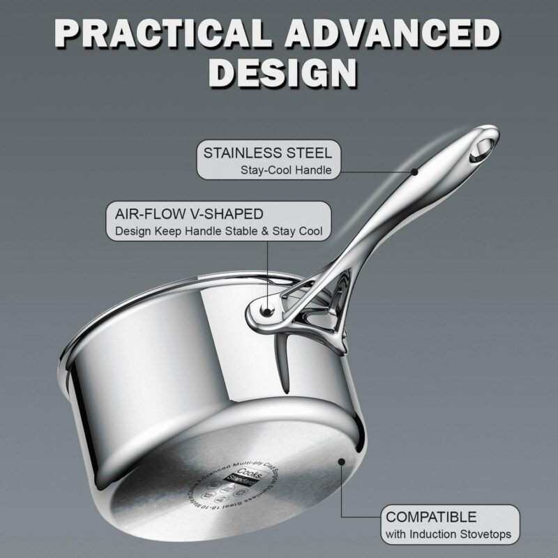 Cooks Standard Multi-Ply Clad Stainless Steel Pots and Pans Set, Kitchen Stainless Steel Cookware Set, Induction Cooking Pot, 10-Piece - Image 6
