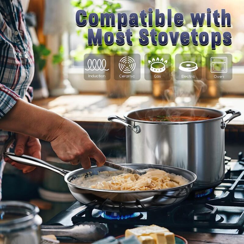 Cooks Standard Stainless Steel Kitchen Cookware Sets 10-Piece, Multi-Ply Full Clad Pots and Pans Cooking Set with Fry Pan, Dishwasher Safe, Oven Safe 500A F - Image 6