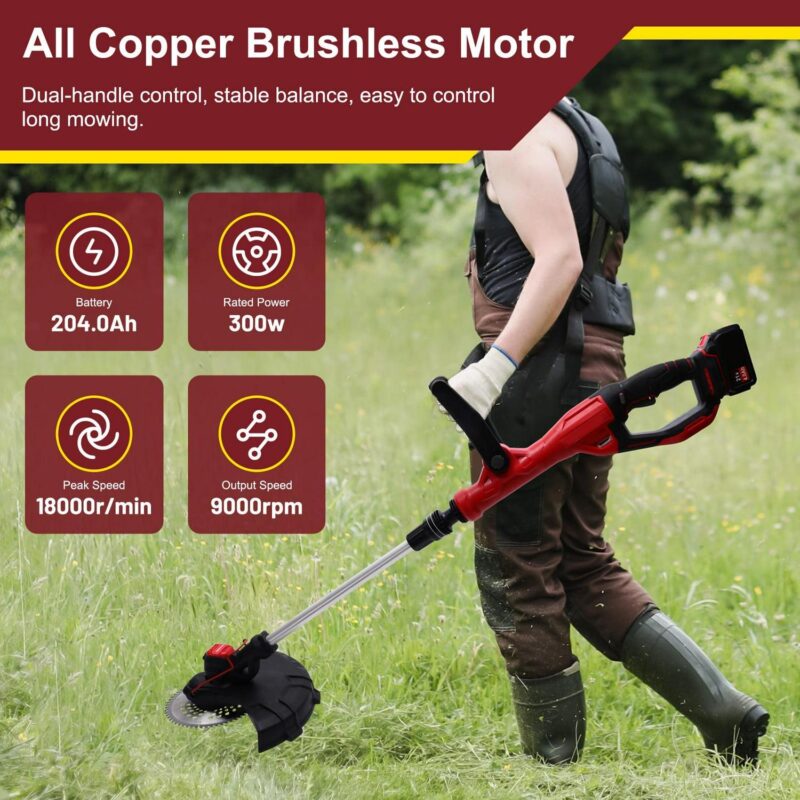 Cordless Brussless Weed Eaters with 4.0Ah 10C Battery, 18000RPM Grass String Trimmer for Wood Cutting Grass Cutting - Image 5