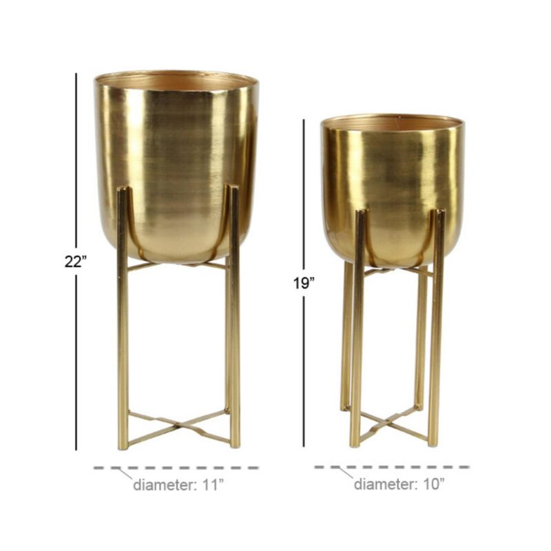 Cosmoliving by Cosmopolitan Glamorous and Elegant Indoor/Outdoor Gold Metal Round Dome Shaped Planter in Stands, Set of 2,19 , 22 H - Image 3