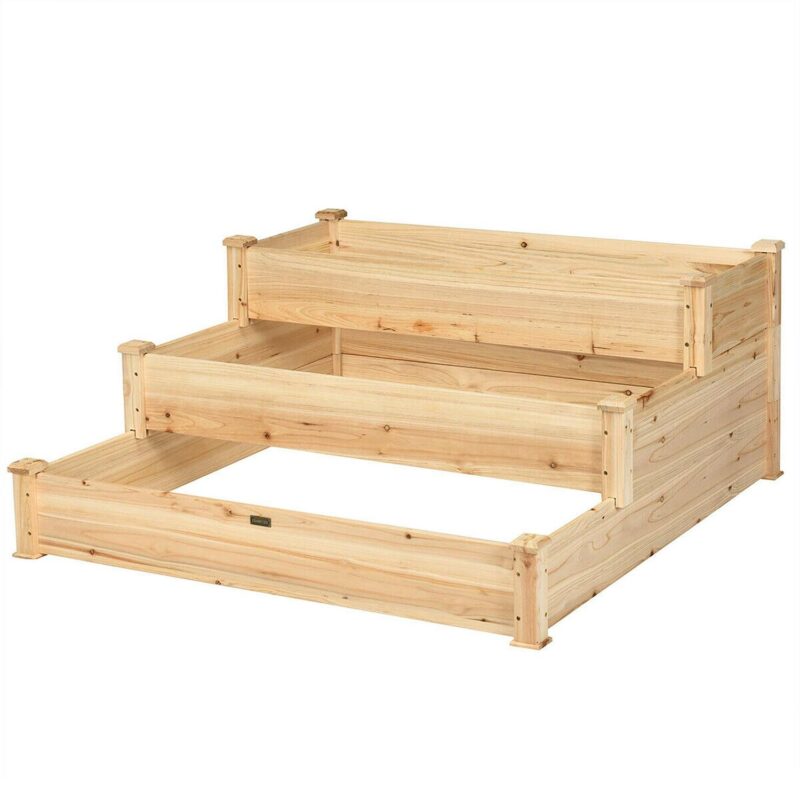 Costway 3 Tier Wooden Raised Vegetable Garden Bed Elevated Planter Kit Outdoor Gardening - Image 12