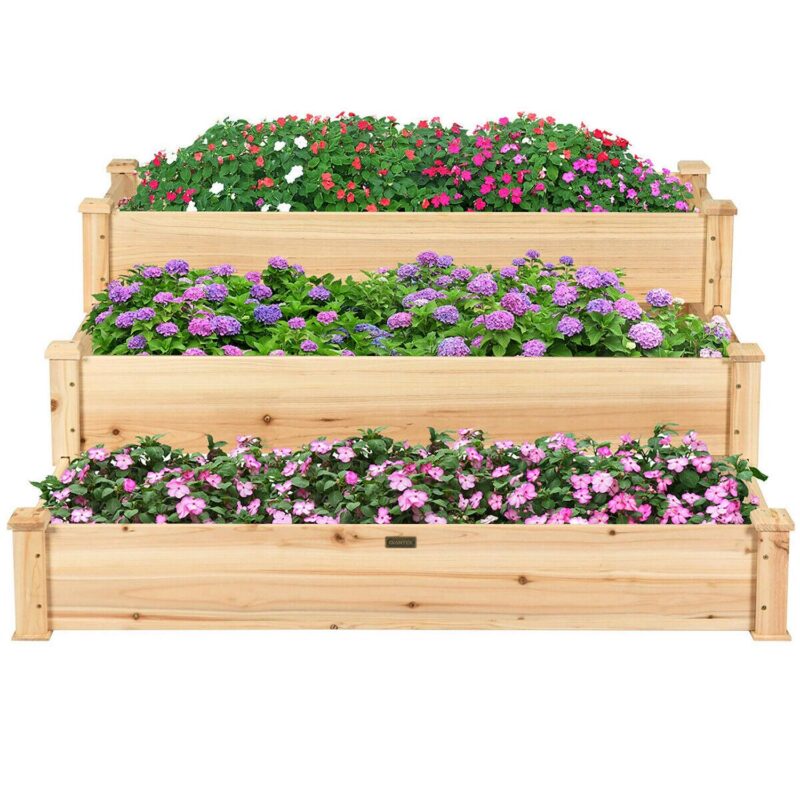 Costway 3 Tier Wooden Raised Vegetable Garden Bed Elevated Planter Kit Outdoor Gardening - Image 8