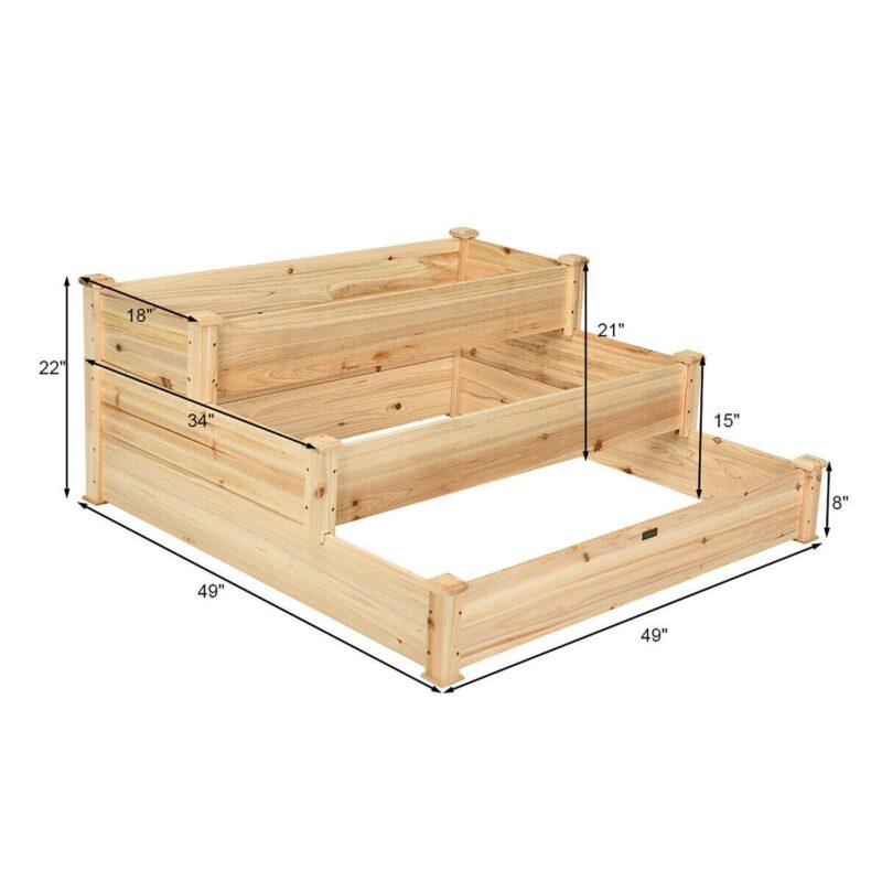 Costway 3 Tier Wooden Raised Vegetable Garden Bed Elevated Planter Kit Outdoor Gardening - Image 2