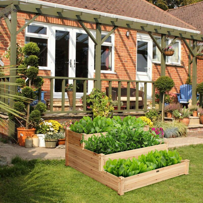 Costway 3 Tier Wooden Raised Vegetable Garden Bed Elevated Planter Kit Outdoor Gardening - Image 10